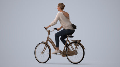scanned 3D woman casual cycling, photogrammetry people for Enscape and V-Ray, three-quarter view render