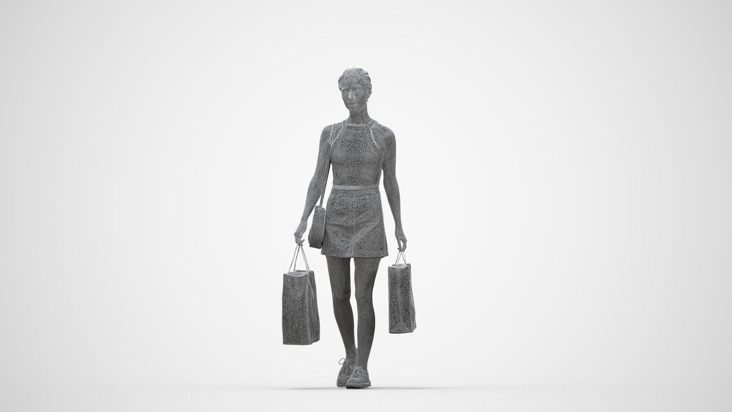 3D people model woman casual shopping, scanned human for 3ds Max rendering, wireframe back view