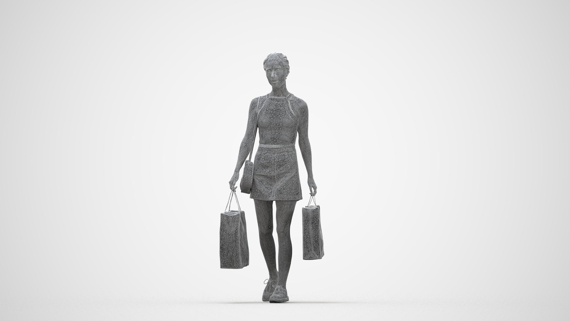 3D people model woman casual shopping, scanned human for 3ds Max rendering, wireframe back view