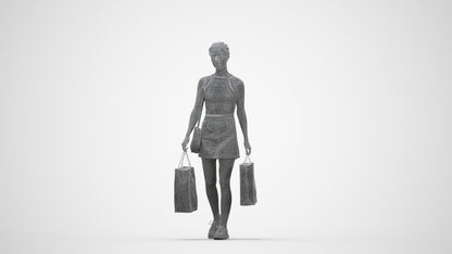 3D people model woman casual shopping, scanned human for 3ds Max rendering, wireframe back view