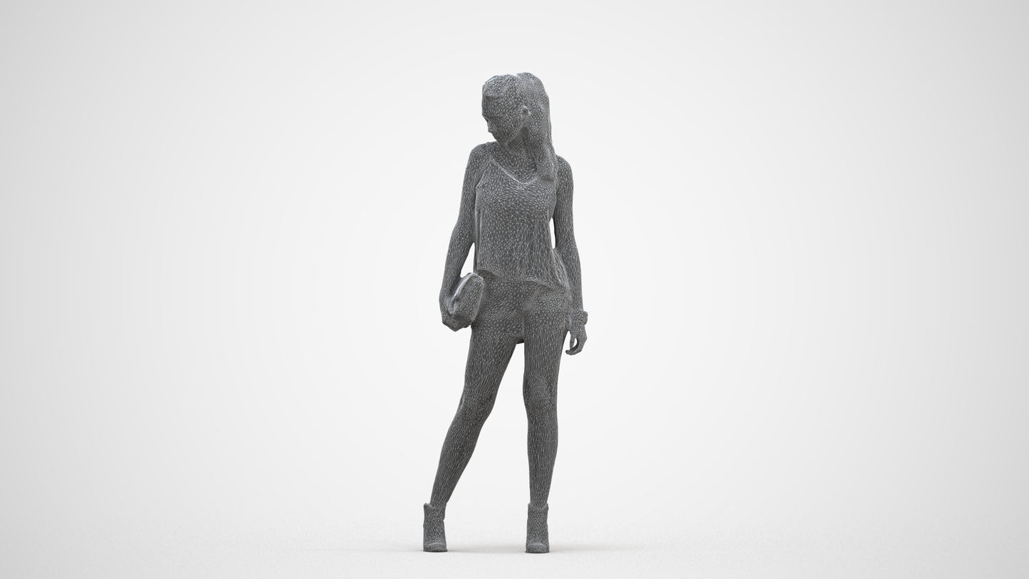 3D scanned girl standing casual, photorealistic archviz people for Enscape and SketchUp, three-quarter front view render