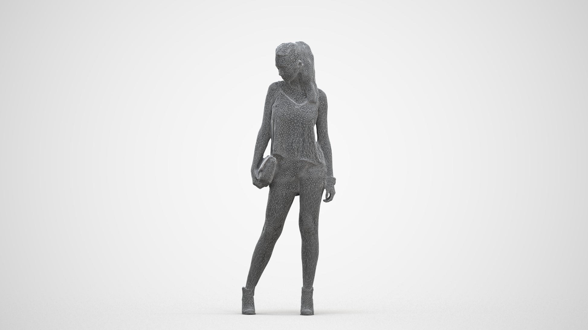 3D scanned girl standing casual, photorealistic archviz people for Enscape and SketchUp, three-quarter front view render