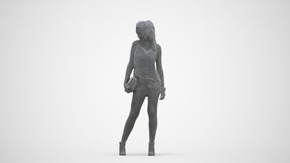 3D scanned girl standing casual, photorealistic archviz people for Enscape and SketchUp, three-quarter front view render