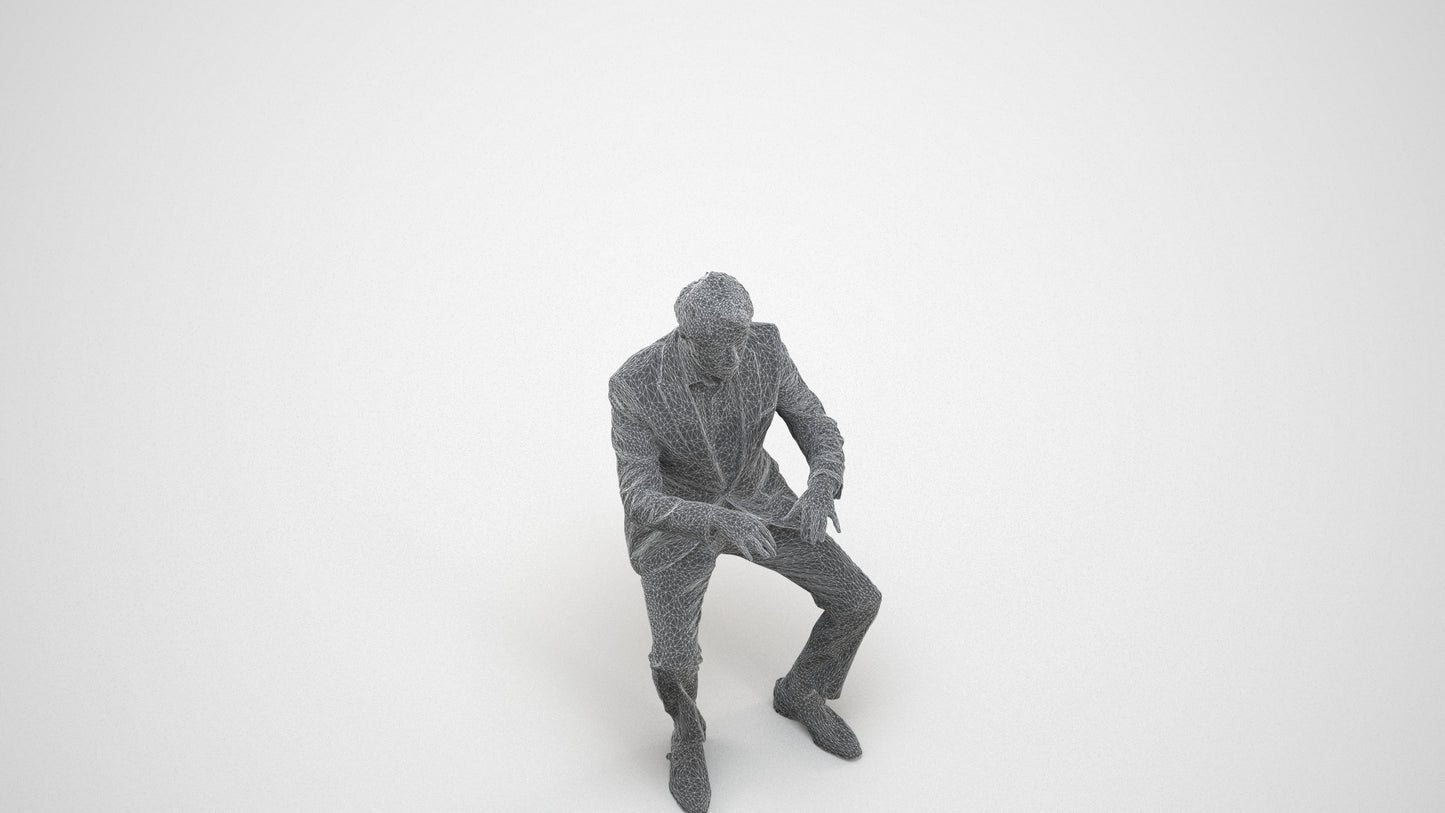 scanned 3D man business, photogrammetry people for Enscape and V-Ray, wireframe three-quarter view