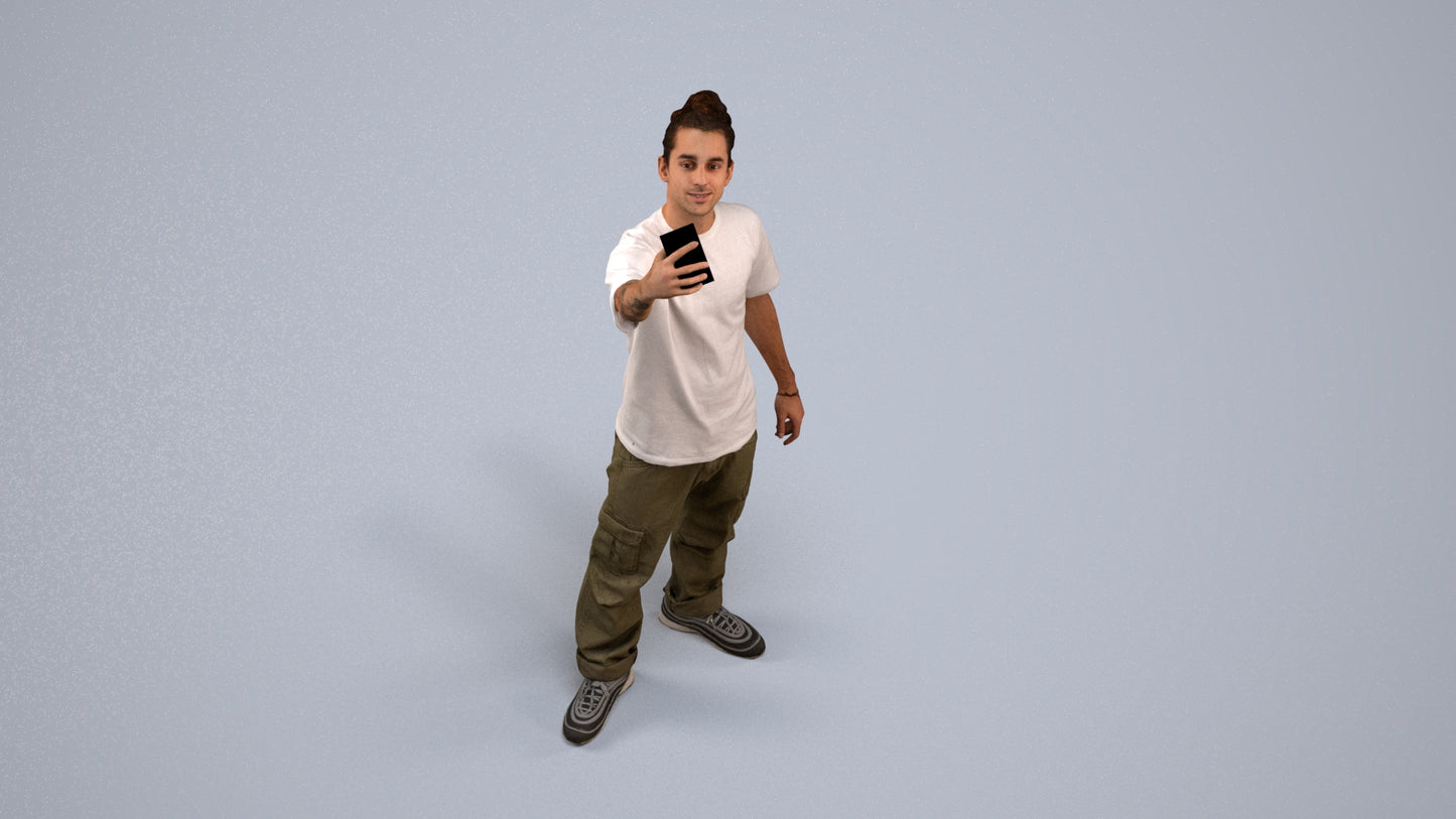 3D human model man casual standing, photogrammetry scanned person for archviz, back view render