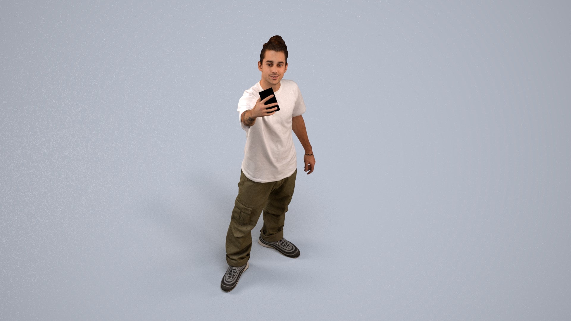 3D human model man casual standing, photogrammetry scanned person for archviz, back view render