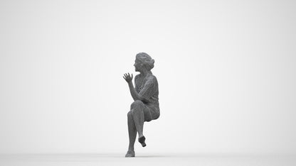 photogrammetry 3D woman casual sitting, realistic human model archviz FBX, wireframe back view