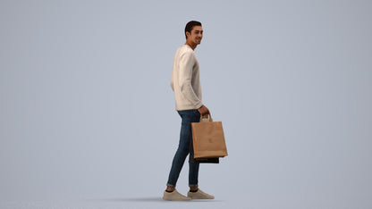 3D people model man casual formal, scanned human for 3ds Max rendering, side view render
