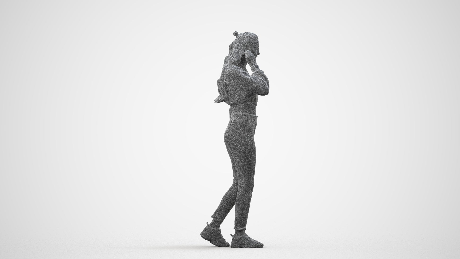 scanned 3D woman sport, photogrammetry people for Enscape and V-Ray, wireframe side view