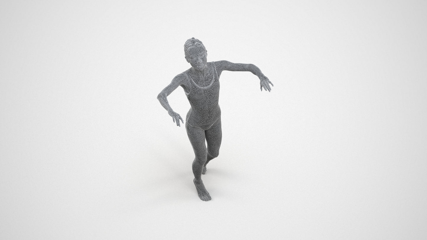 3D scanned woman pool, photorealistic archviz people for Enscape and SketchUp, wireframe three-quarter view