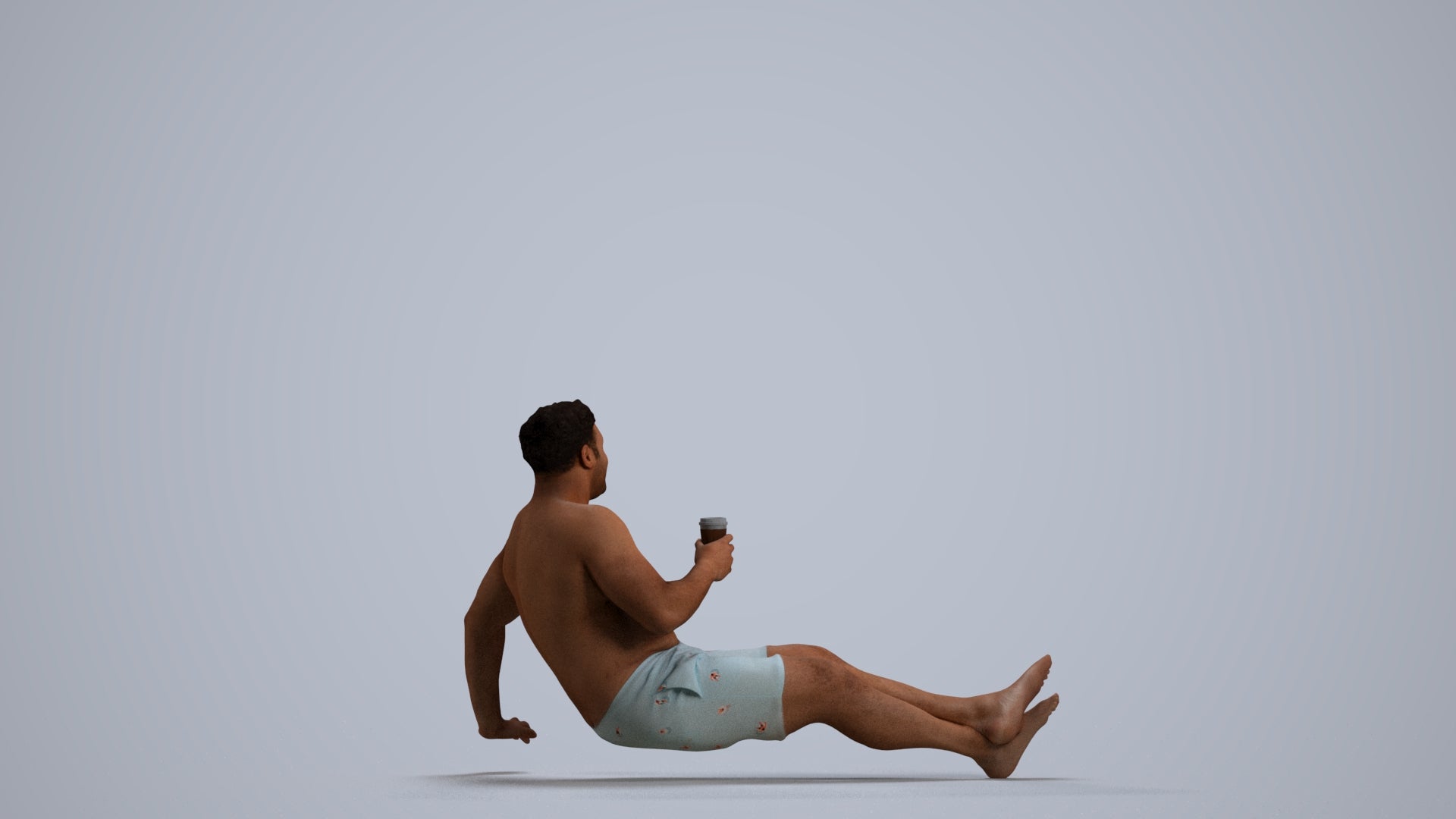 realistic 3D human man pool, archviz people FBX OBJ for Blender, front view render