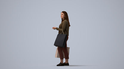 scanned 3D woman casual shopping, photogrammetry people for Enscape and V-Ray, three-quarter view render