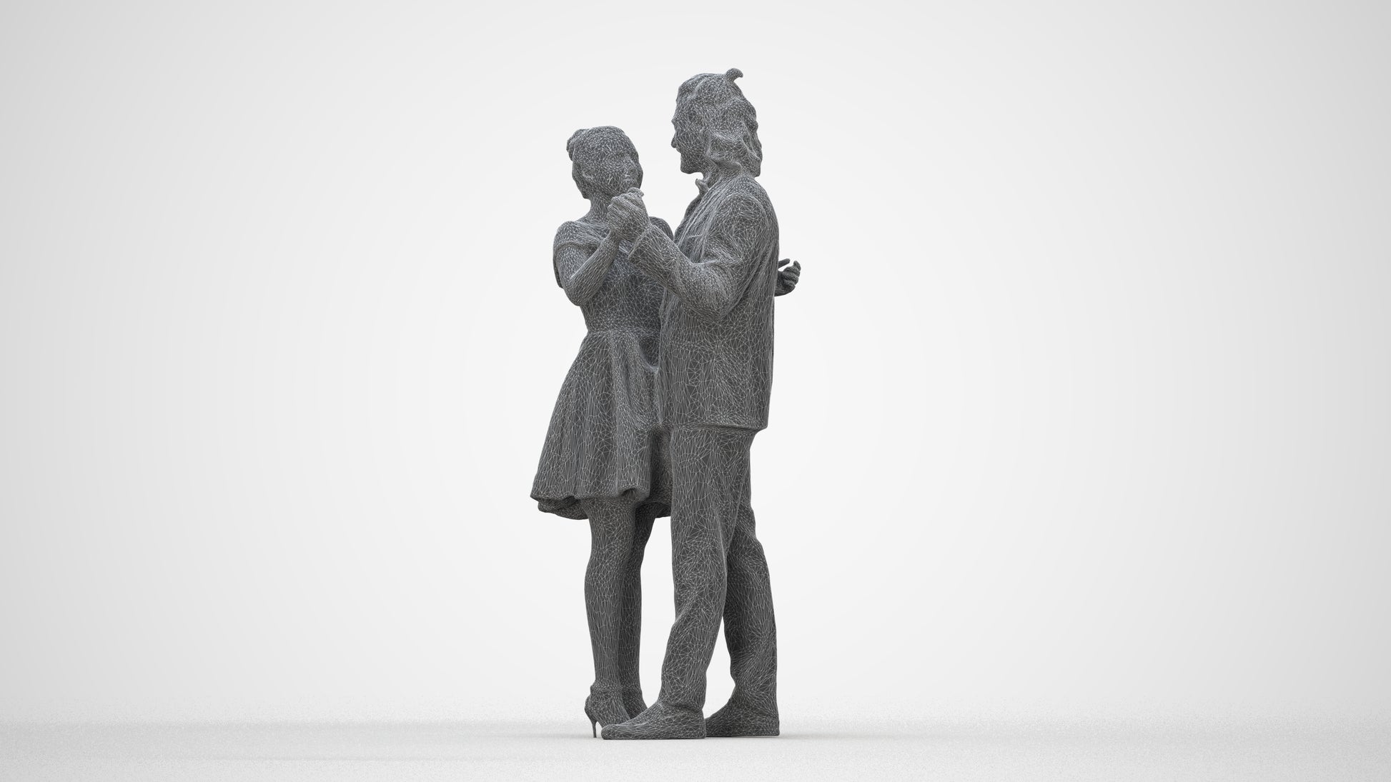 3D scanned woman dancing formal, photorealistic archviz people for Enscape and SketchUp, wireframe back view