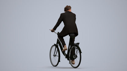 scanned 3D man business cycling, photogrammetry people for Enscape and V-Ray, front view render