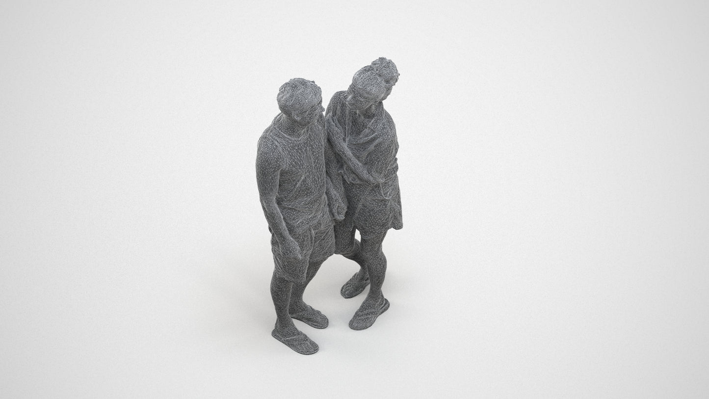 3D people model woman casual couple, scanned human for 3ds Max rendering, wireframe three-quarter view