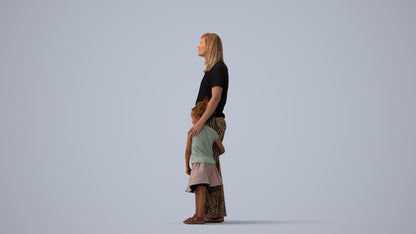 3D human model girl casual kids, photogrammetry scanned person for archviz, three-quarter view render