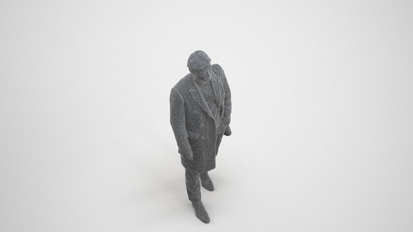 photogrammetry 3D man business walking, realistic human model archviz FBX, wireframe three-quarter view