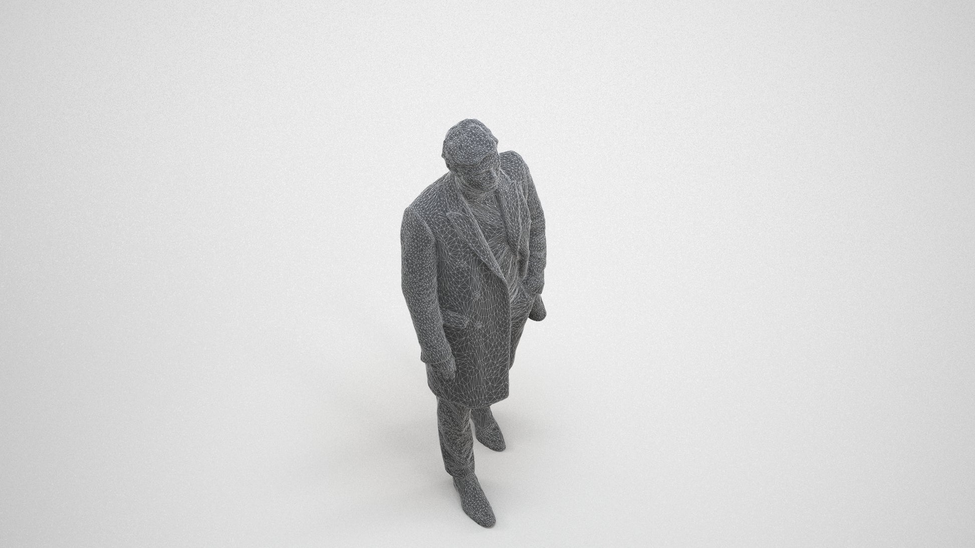 photogrammetry 3D man business walking, realistic human model archviz FBX, wireframe three-quarter view