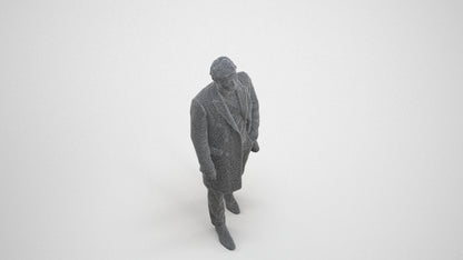 photogrammetry 3D man business walking, realistic human model archviz FBX, wireframe three-quarter view