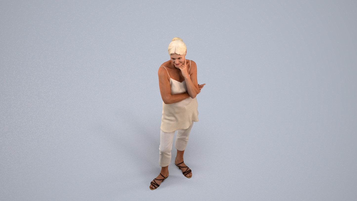realistic 3D people senior woman casual standing, render-ready for V-Ray and Corona, FBX OBJ, back view render