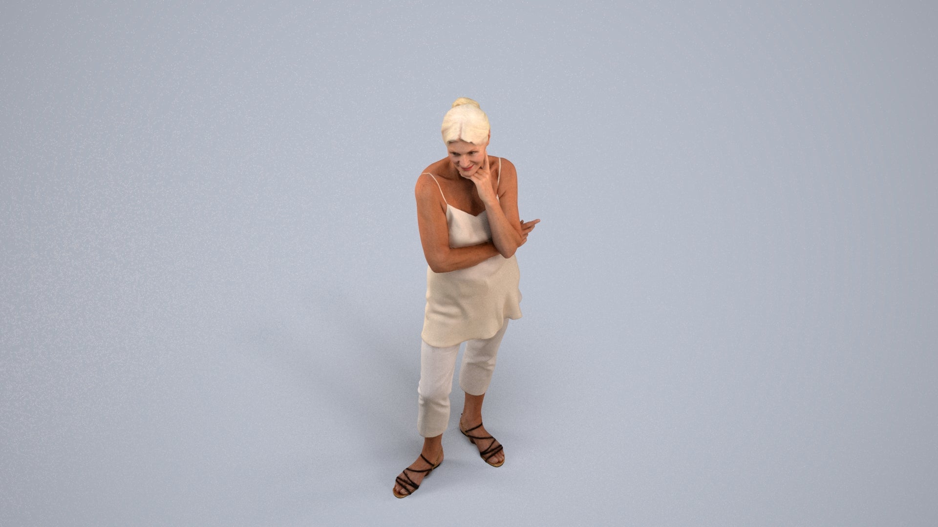realistic 3D people senior woman casual standing, render-ready for V-Ray and Corona, FBX OBJ, back view render
