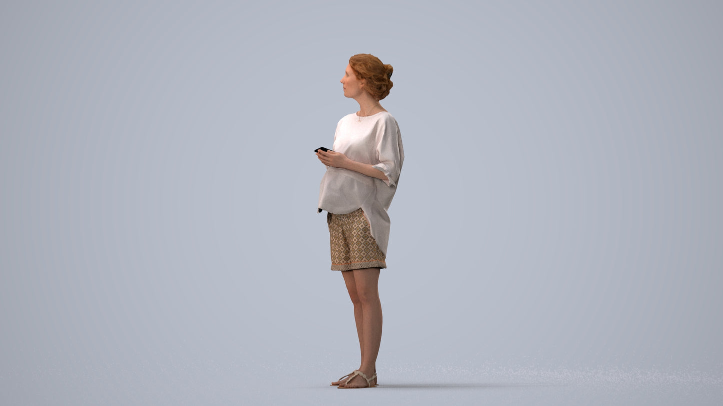 scanned 3D woman casual standing, photogrammetry people for Enscape and V-Ray, three-quarter view render
