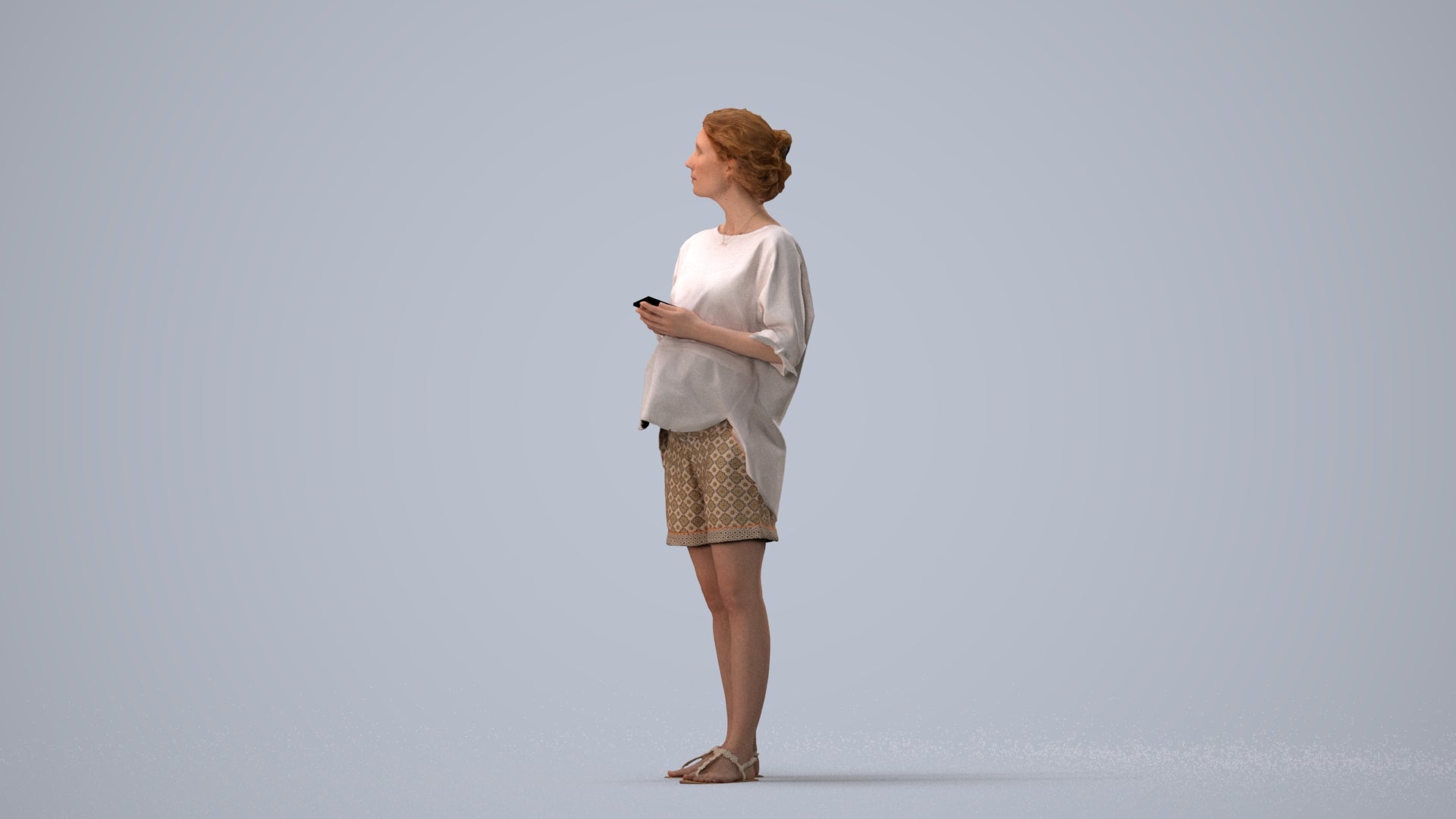 scanned 3D woman casual standing, photogrammetry people for Enscape and V-Ray, three-quarter view render
