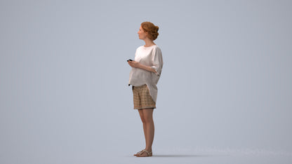 scanned 3D woman casual standing, photogrammetry people for Enscape and V-Ray, three-quarter view render