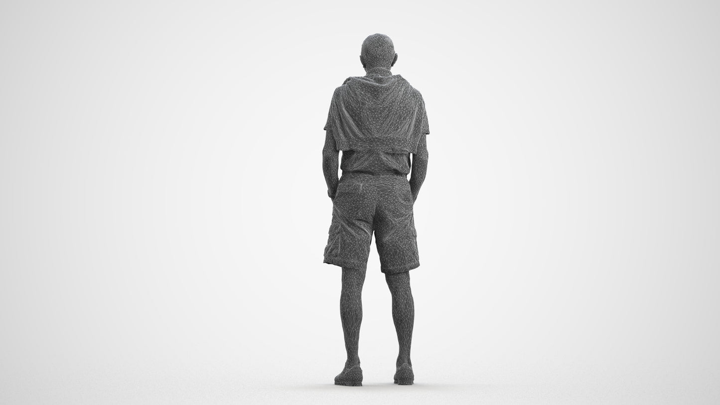 photogrammetry 3D senior man casual standing, realistic human model archviz FBX, wireframe front view
