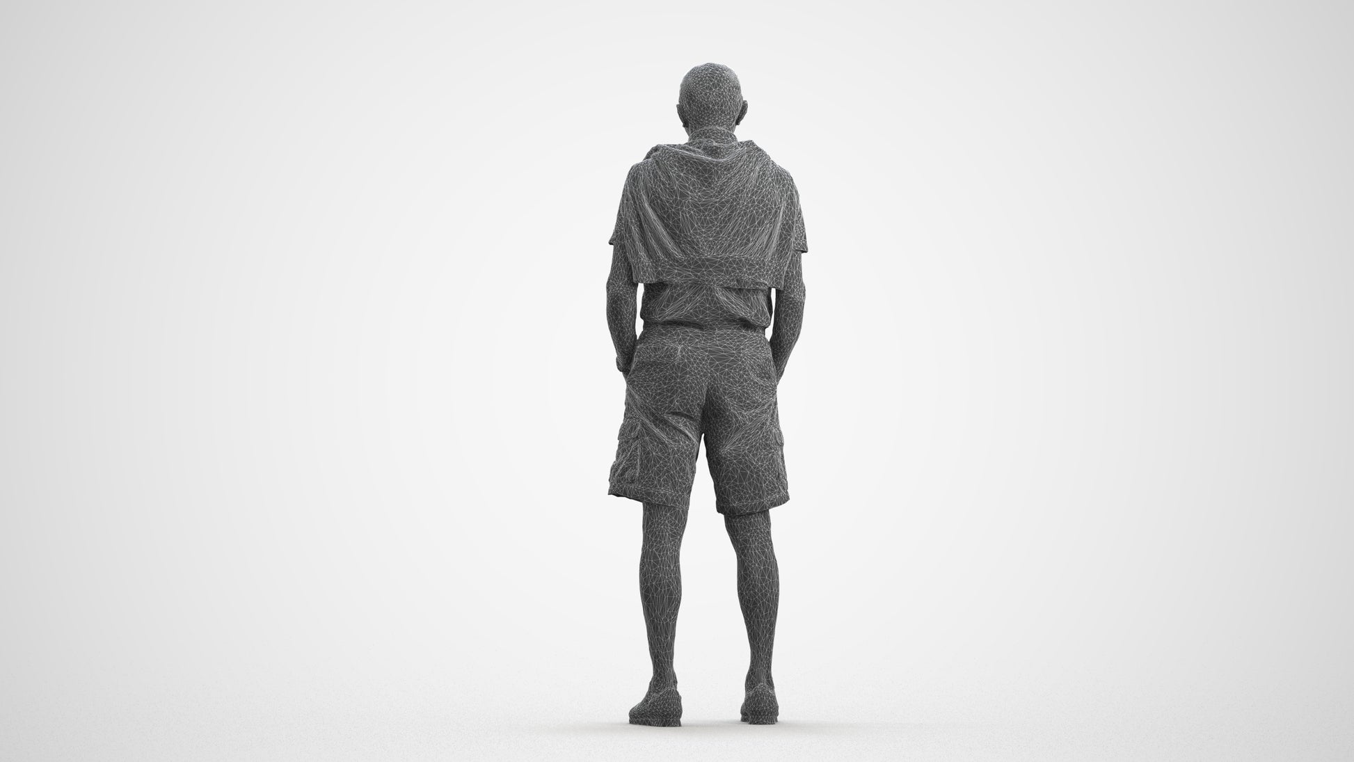 photogrammetry 3D senior man casual standing, realistic human model archviz FBX, wireframe front view