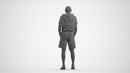 photogrammetry 3D senior man casual standing, realistic human model archviz FBX, wireframe front view