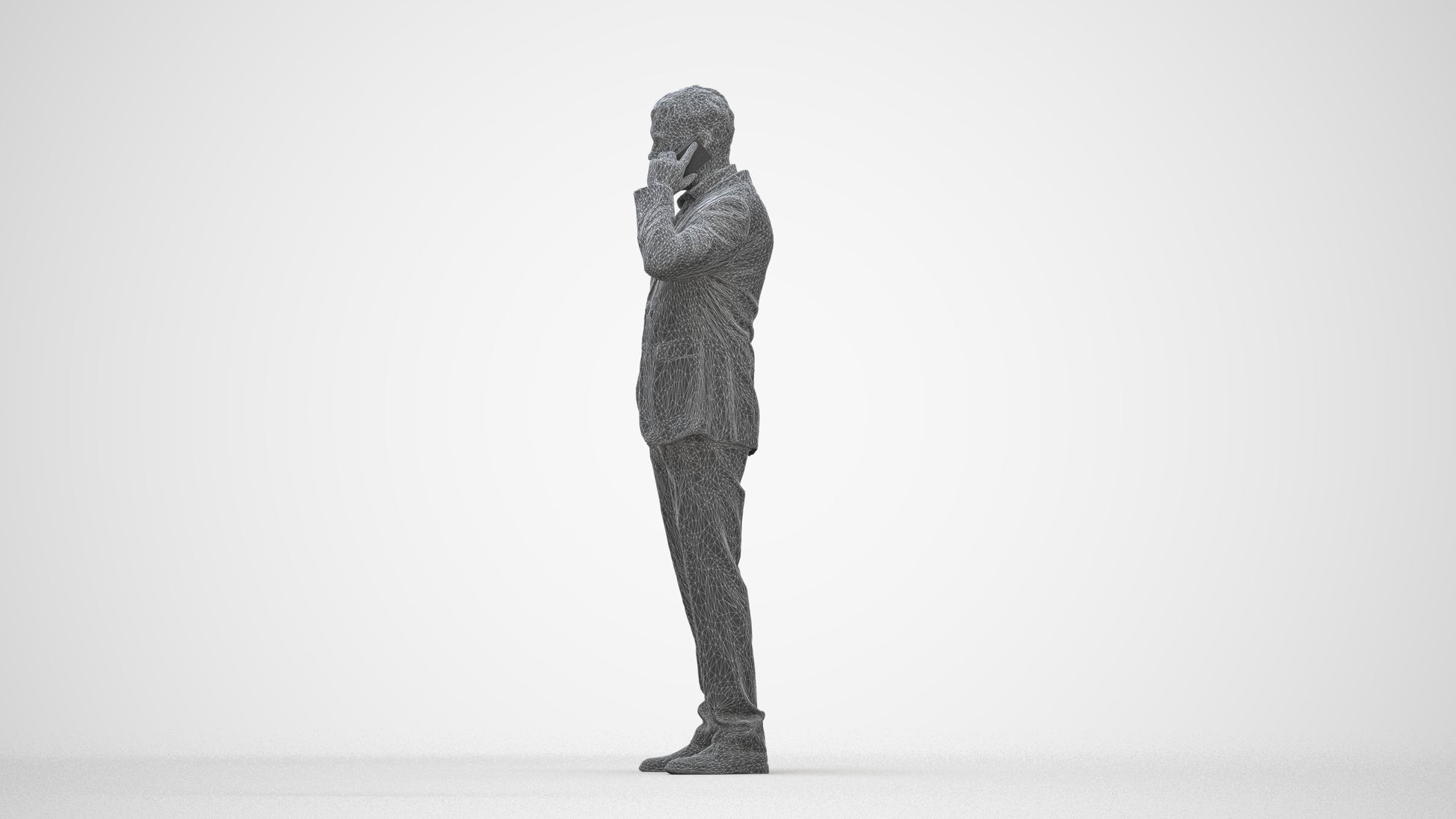 3D people model man business, scanned human for 3ds Max rendering, wireframe back view