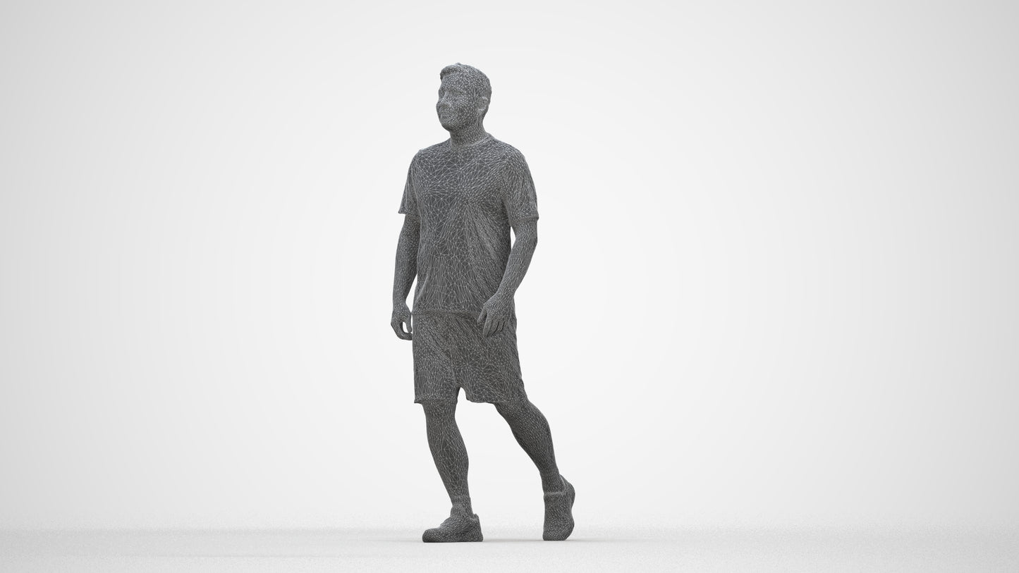 3D people model man sport, scanned human for 3ds Max rendering, wireframe back view