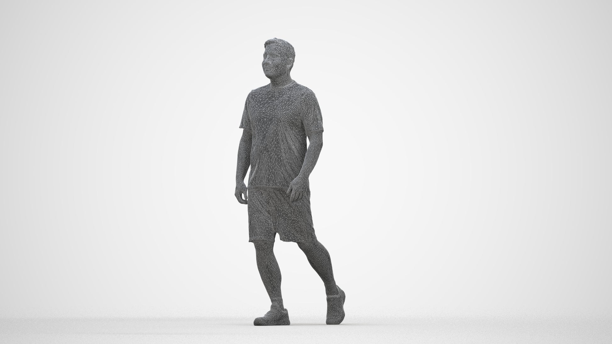 3D people model man sport, scanned human for 3ds Max rendering, wireframe back view