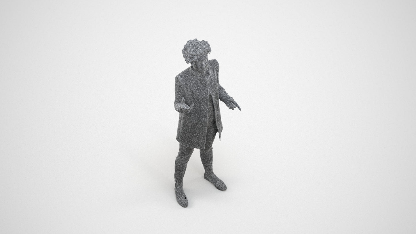 realistic 3D woman business standing, scanned archviz people for Blender and 3ds Max, wireframe three-quarter view