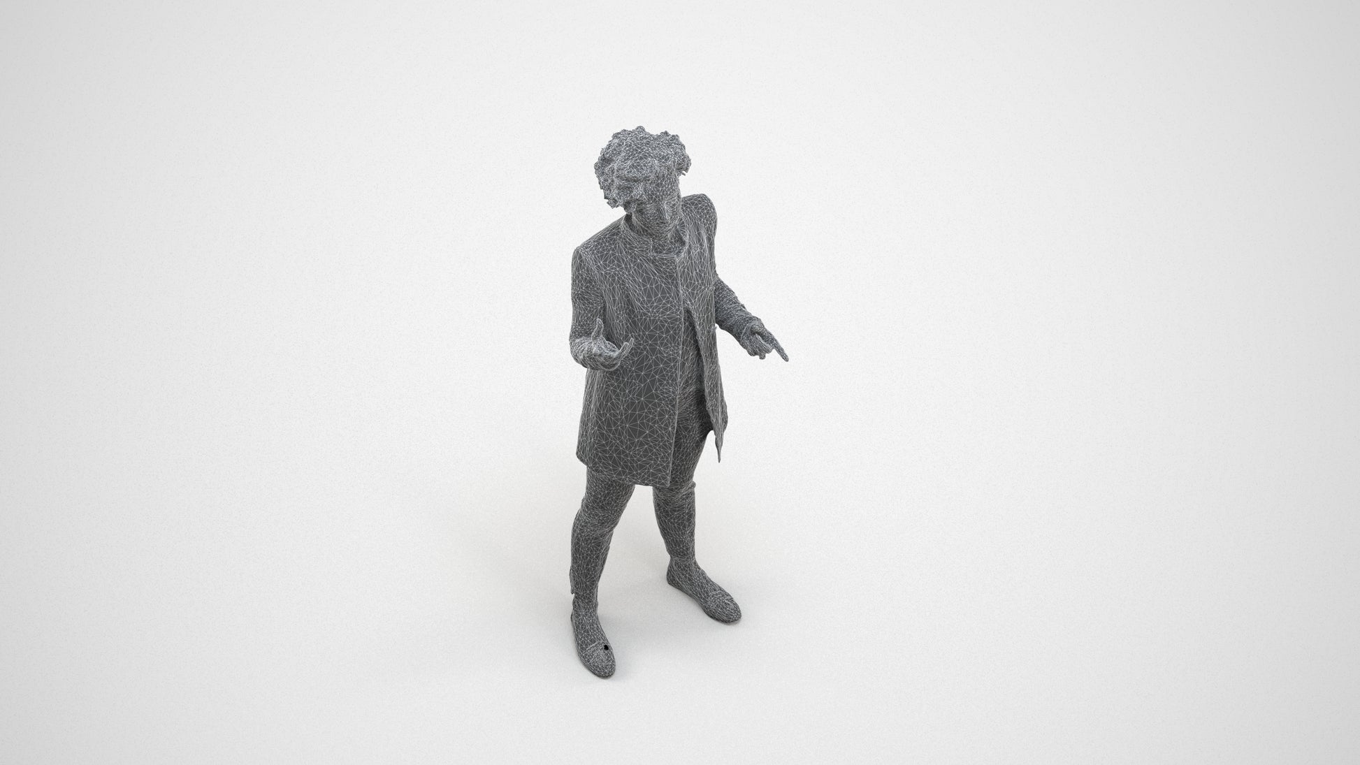 realistic 3D woman business standing, scanned archviz people for Blender and 3ds Max, wireframe three-quarter view