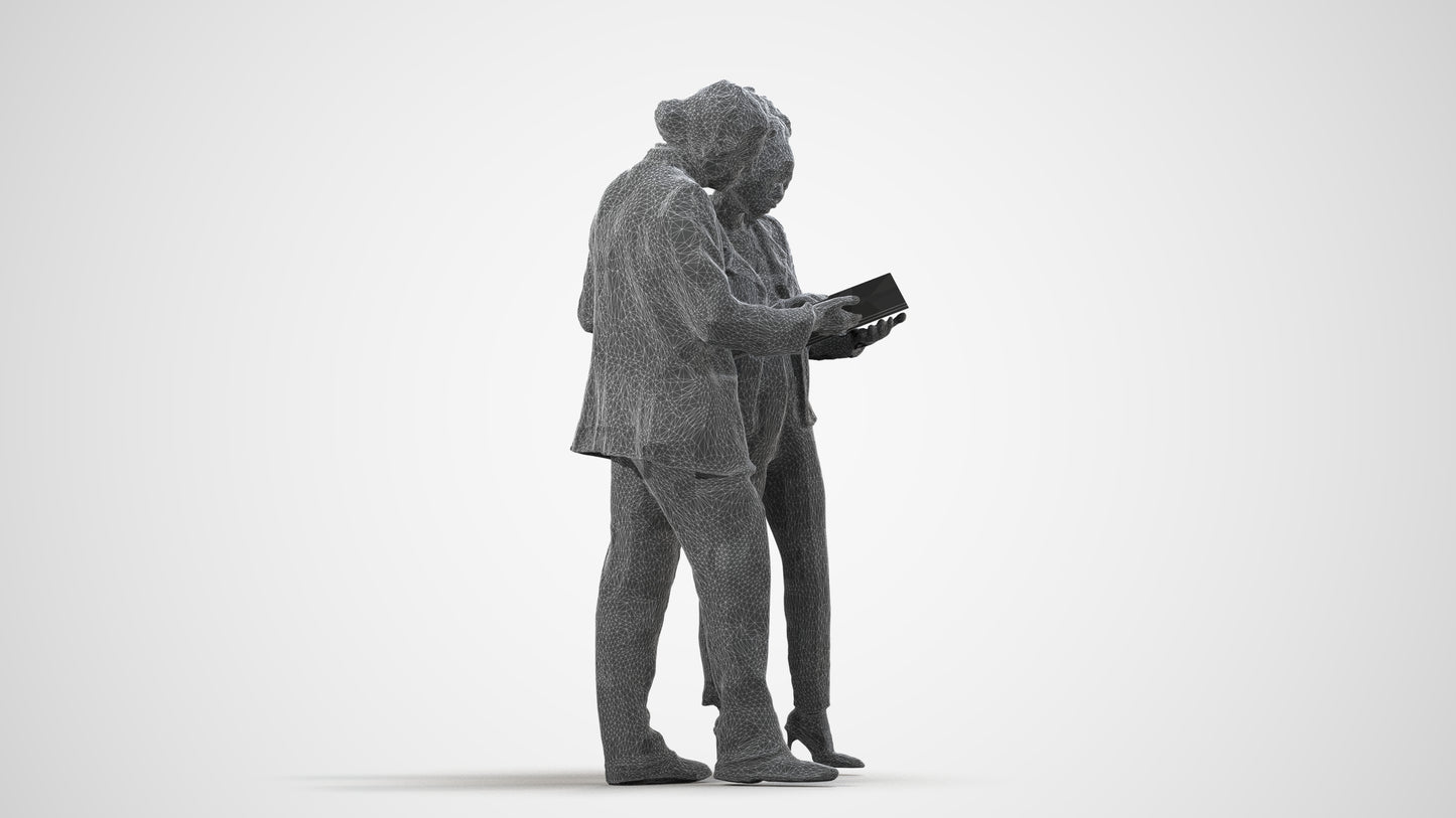 3D people model woman business, scanned human for 3ds Max rendering, wireframe side view