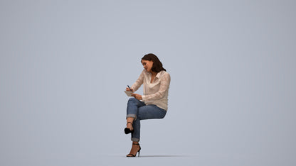 realistic 3D human woman casual sitting, archviz people FBX OBJ for Blender, top-down view render