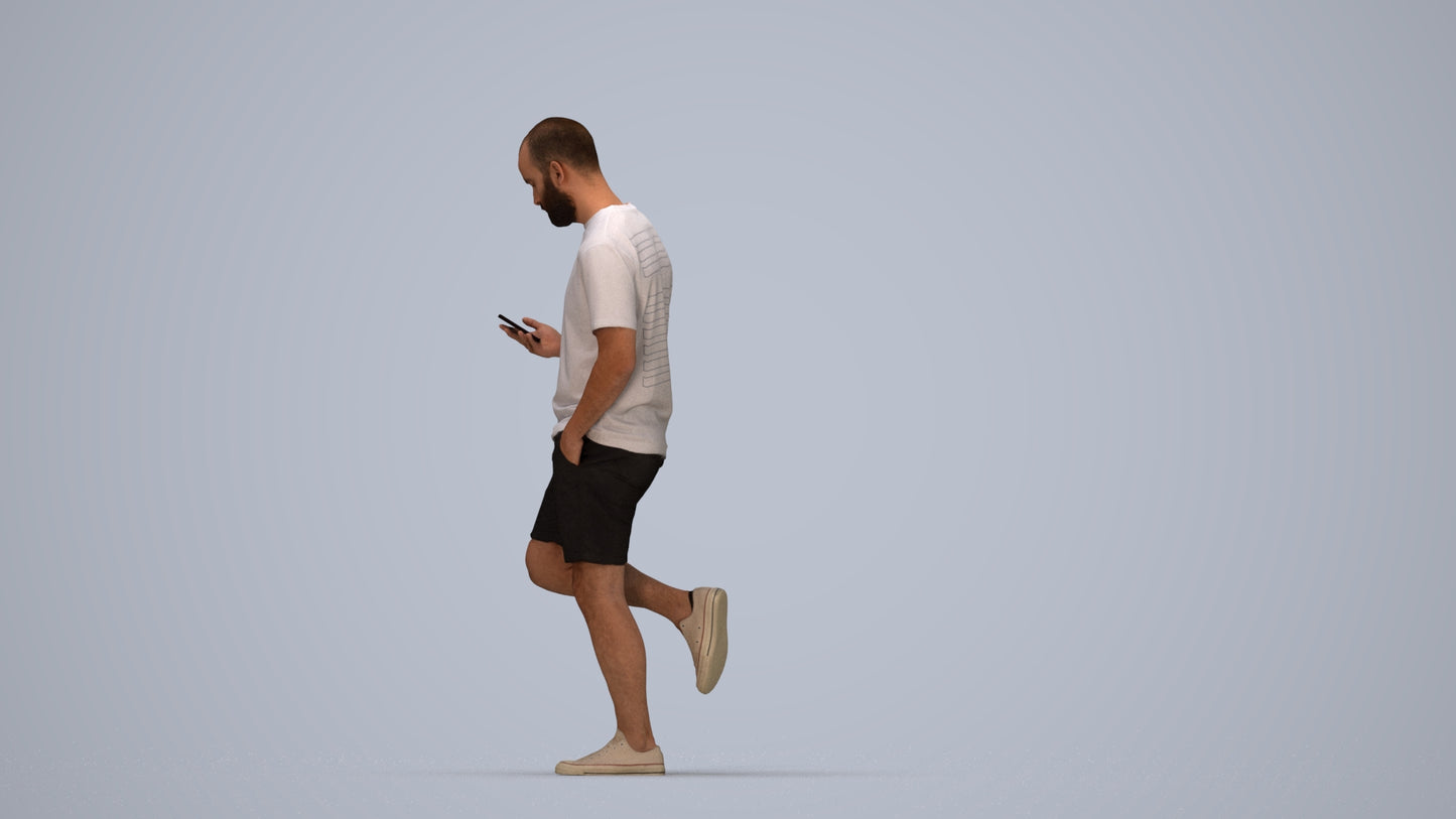 photogrammetry 3D man casual walking, realistic human model archviz FBX, top-down view render