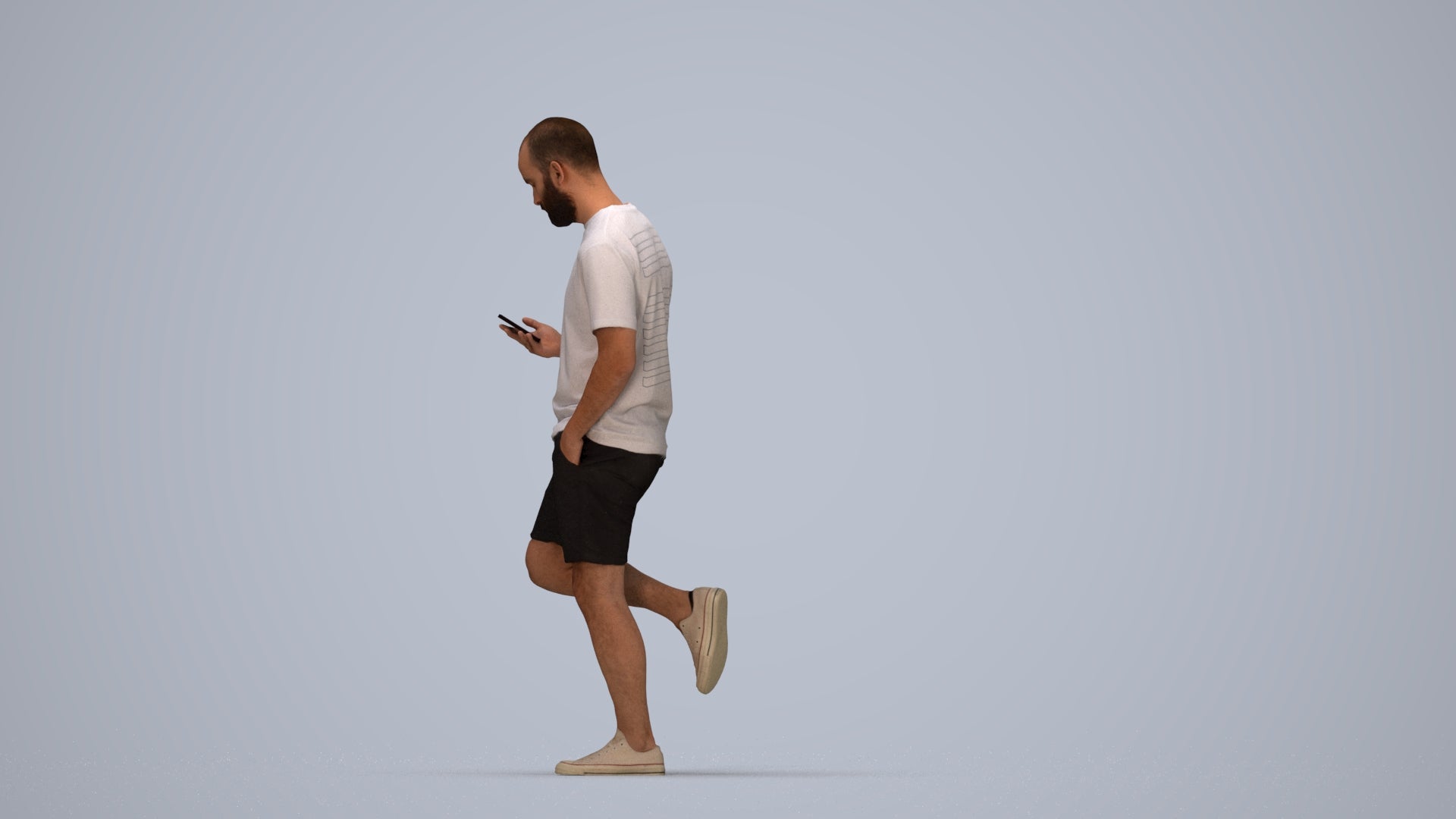 photogrammetry 3D man casual walking, realistic human model archviz FBX, top-down view render