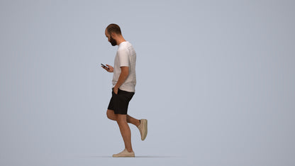 photogrammetry 3D man casual walking, realistic human model archviz FBX, top-down view render