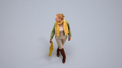 realistic 3D human woman casual walking, archviz people FBX OBJ for Blender, back view render