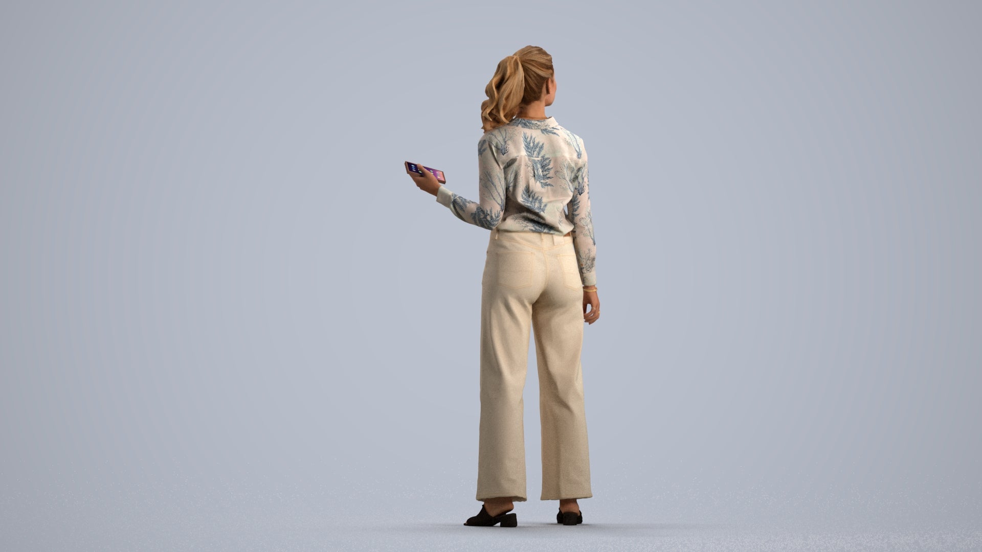 3D scanned woman standing casual, photorealistic archviz people for Enscape and SketchUp, front view render
