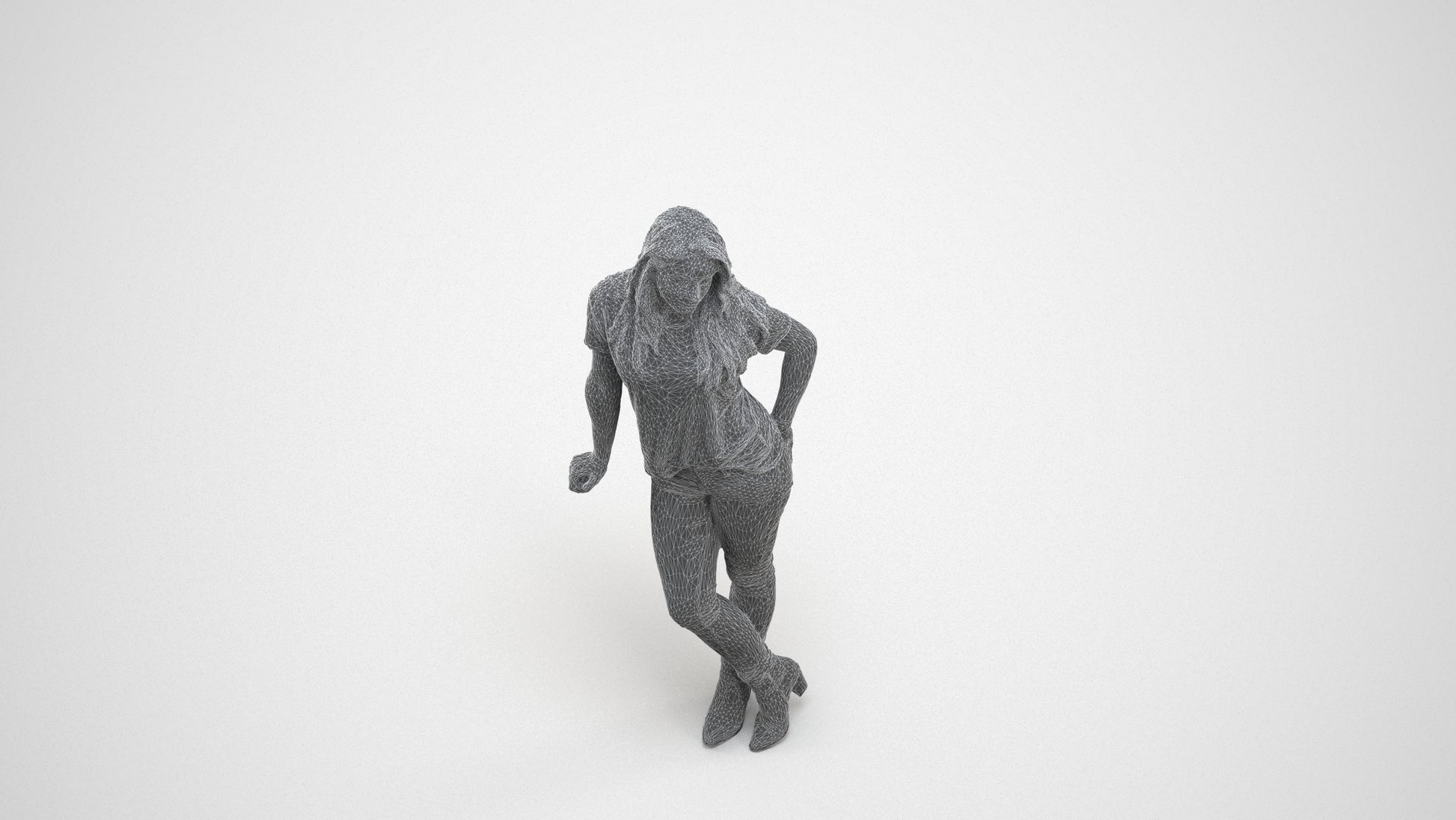 3D people model woman casual standing, scanned human for 3ds Max rendering, wireframe side view