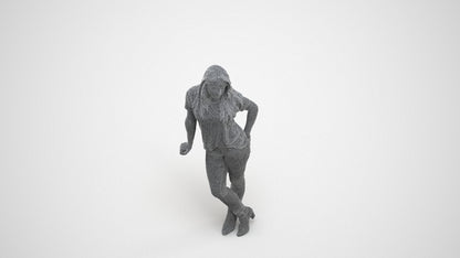 3D people model woman casual standing, scanned human for 3ds Max rendering, wireframe side view