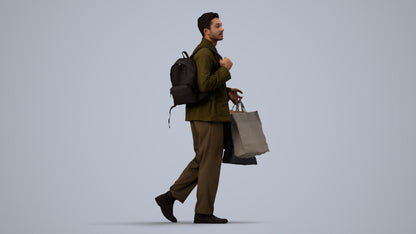 realistic 3D human man casual shopping, archviz people FBX OBJ for Blender, side view render