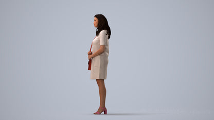 realistic 3D woman business standing, scanned archviz people for Blender and 3ds Max, three-quarter view render