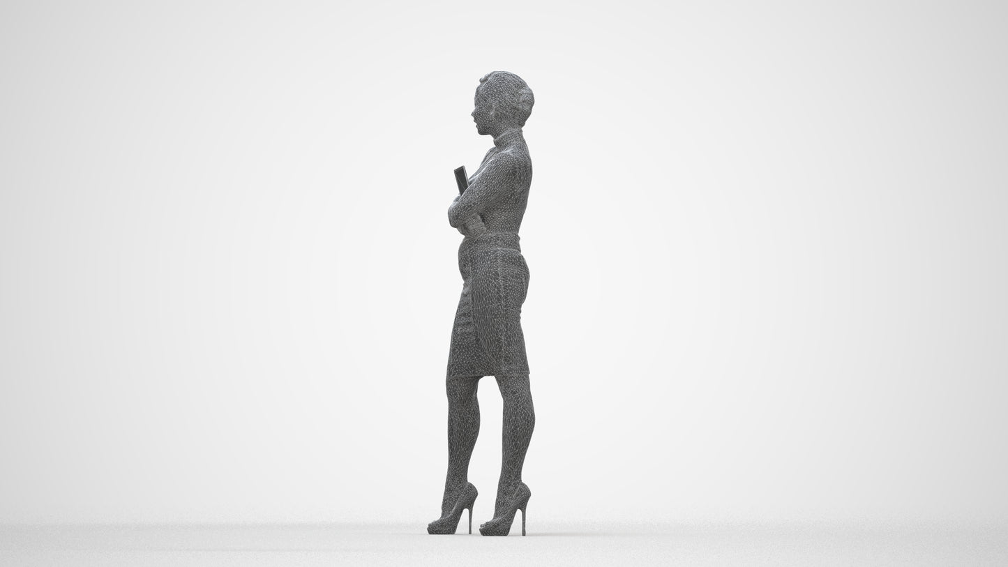 3D people model woman business standing, scanned human for 3ds Max rendering, wireframe back view