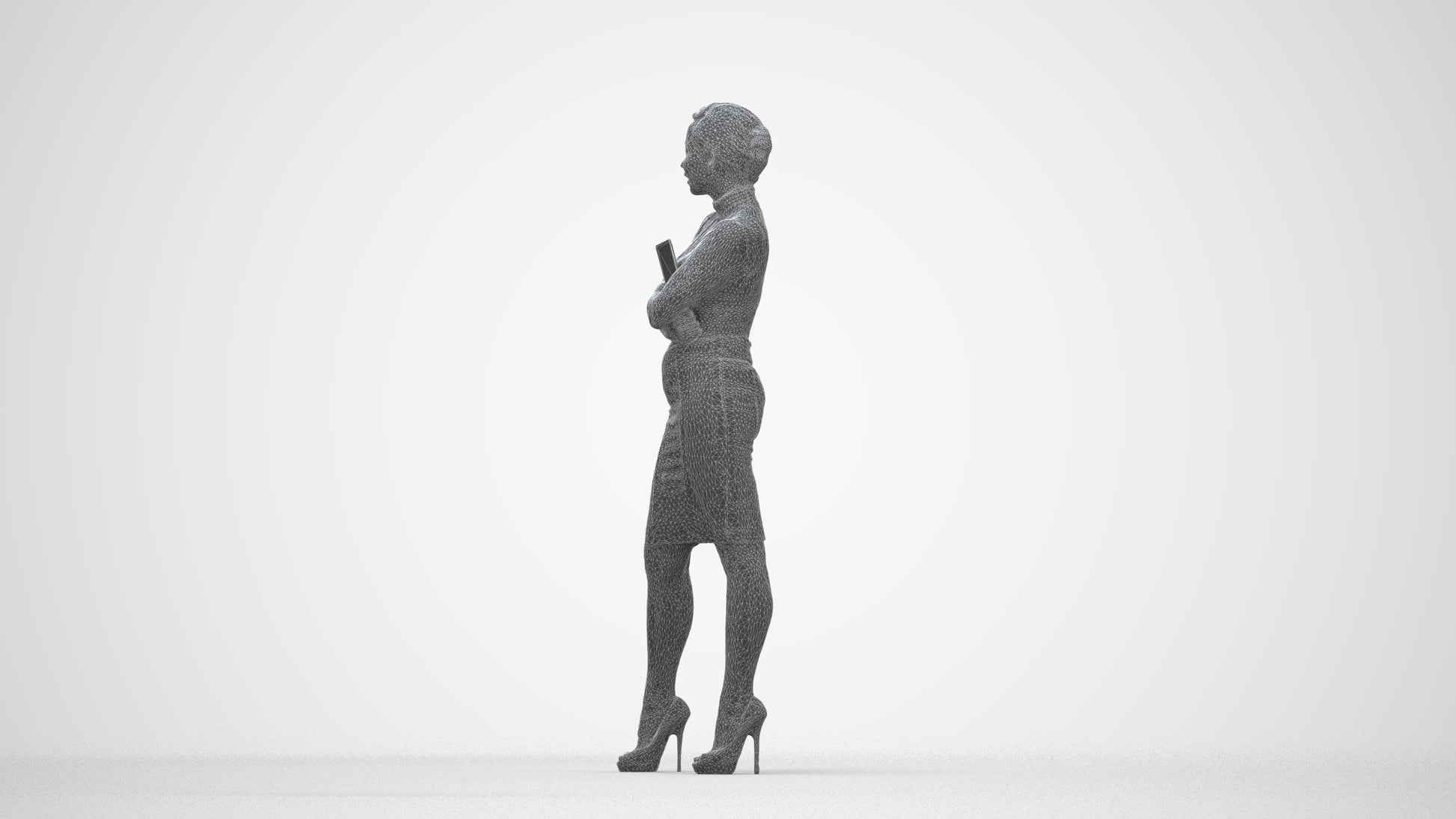 3D people model woman business standing, scanned human for 3ds Max rendering, wireframe back view