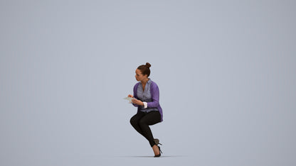 realistic 3D woman business sitting, scanned archviz people for Blender and 3ds Max, top-down view render